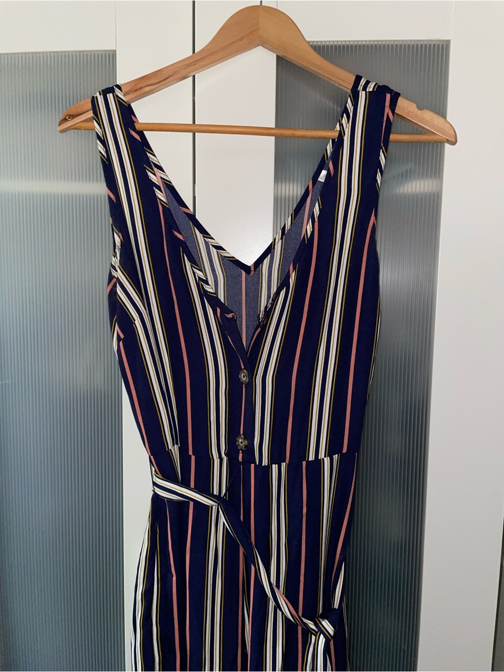 Xhilaration Navy Striped Sleeveless Jumpsuit with Belt